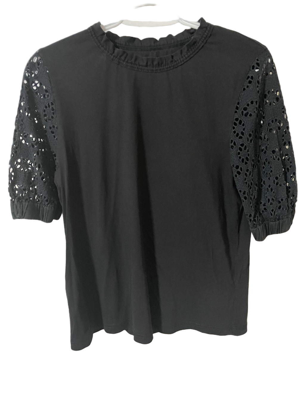 Sandro Black Tee With Eyelet Sleeves Size Medium